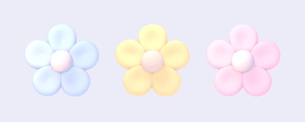Ensemble de fleurs pastel rendu 3D