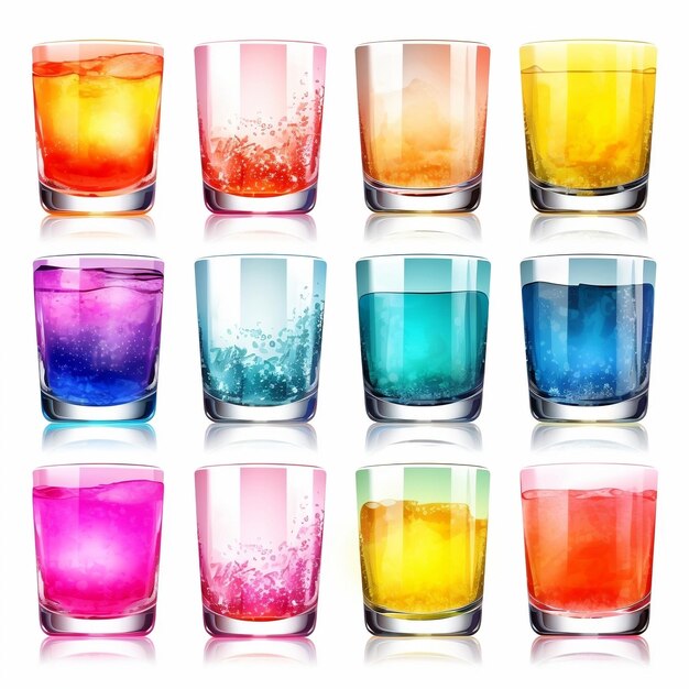 Ensemble de fond blanc de verres à boire colorés AI