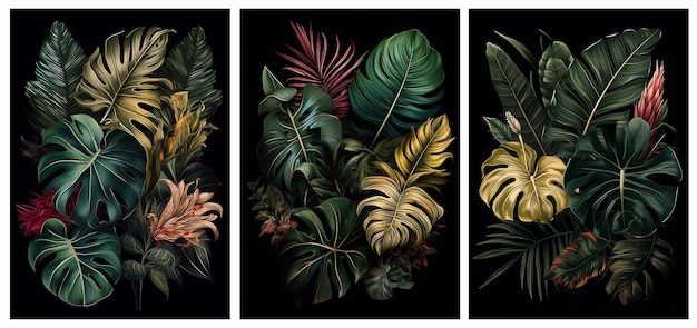 Ensemble de fond de feuilles tropicales fond de texture florale tropique