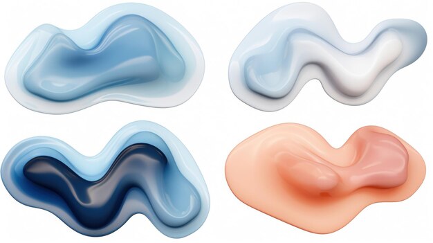 Photo ensemble de formes liquides 3d de couleur indigo et pêche flottant gouttes de peinture avec gradient