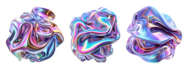 Un ensemble de formes liquides futuristes holographiques iridescentes abstraites et modernes avec des éléments de conception isolés en 3D