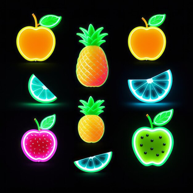 ensemble de fruits lumineux au néon et de lumières au néon ensemble de fruitslumineux au Néon et de lumière au néon