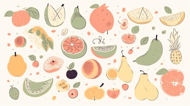 Photo ensemble de griffonnage d'illustration vectorielle de fruits