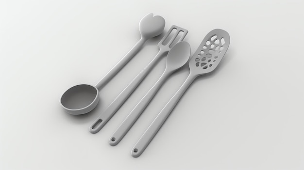 Un ensemble d'icônes 3D élégant et moderne avec des ustensiles simples parfaits pour ajouter une touche d'élégance à vos dessins culinaires Chaque ustensile est habilement conçu avec des lignes propres
