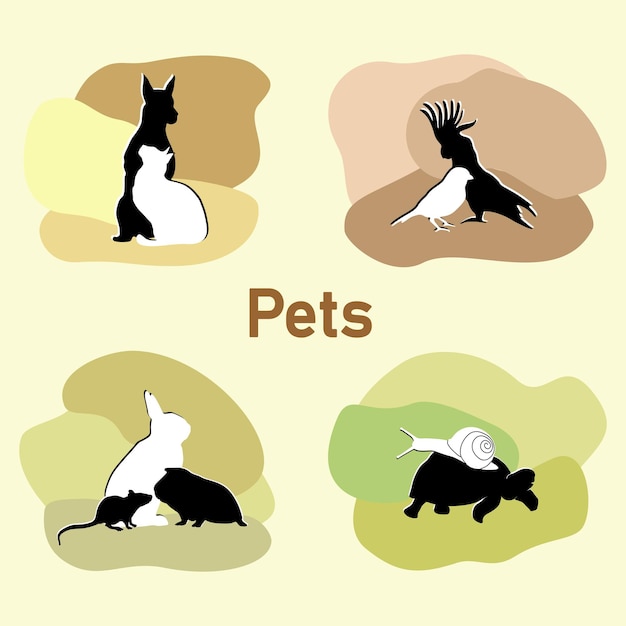 Ensemble d'icônes avec des animaux de compagnie. Les animaux sont divisés en espèces. Logo pour clinique vétérinaire, animalerie