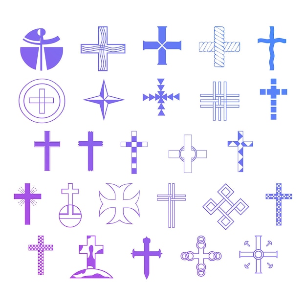Photo ensemble d'icônes chrétiennes éléments effet de gradient photo ensemble de vecteurs jpg