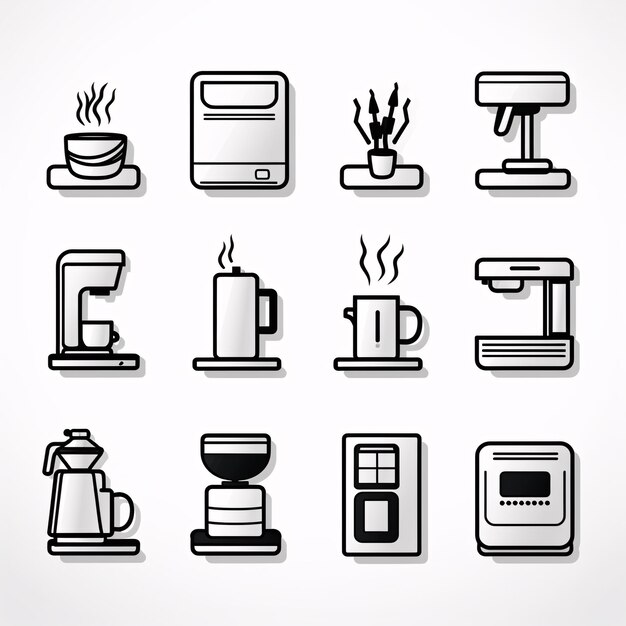un ensemble d'icônes de différents appareils de cuisine