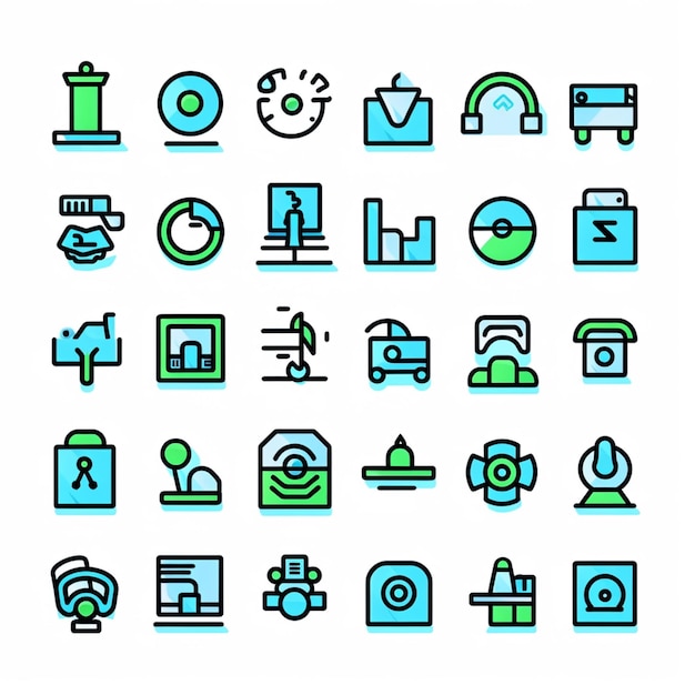 un ensemble d'icônes de différents types et couleurs ai génératif