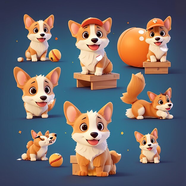 Photo un ensemble d'icônes d'illustration vectorielles de la mascotte corgi concept de mascotte de logo de corgi isolé style de dessin animé plat adapté à la page de destination web banner flyer sticker carte d'arrière-plan