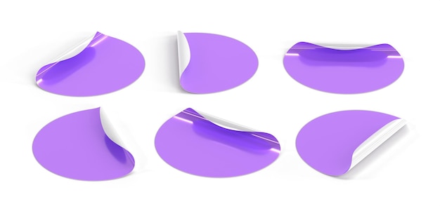 Ensemble d'icônes de rendu 3d d'autocollants ronds violets