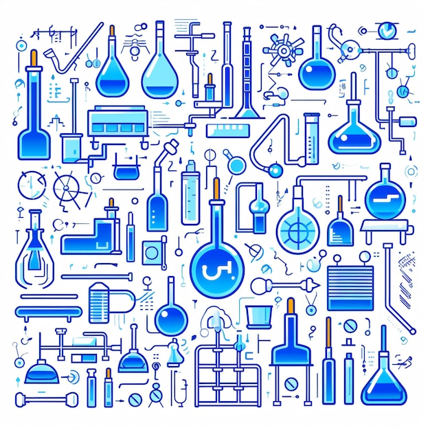 Ensemble d'icônes de sciences de la chimie Arrière-plan du laboratoire d'éducation