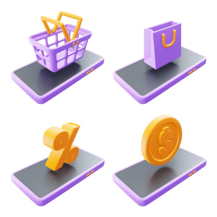 Photo ensemble d'icônes de vente 3d au-dessus du marché des ventes de promotion mobile
