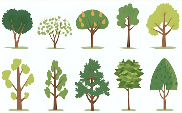 Ensemble d'illustration d'arbre plat simple