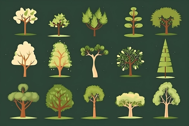 Ensemble d'illustration d'arbre plat simple