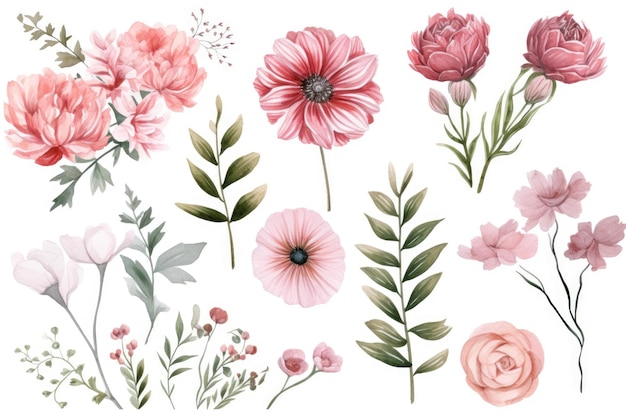 Ensemble d'illustration florale aquarelle