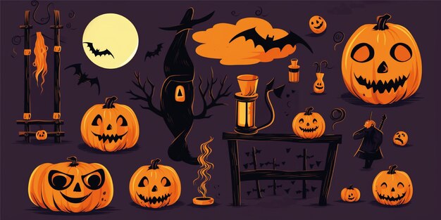 ensemble d'illustration de fond halloween