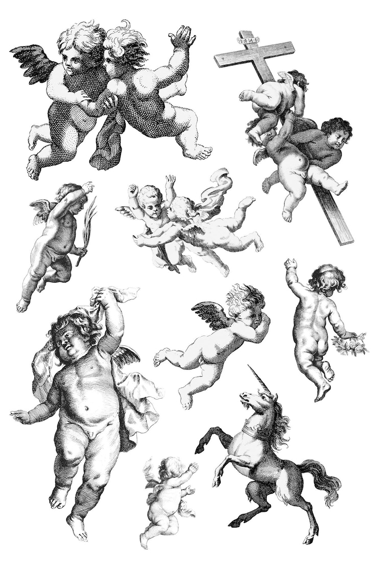 Photo un ensemble d'illustrations d'autocollants png de cherubins mignons vintage