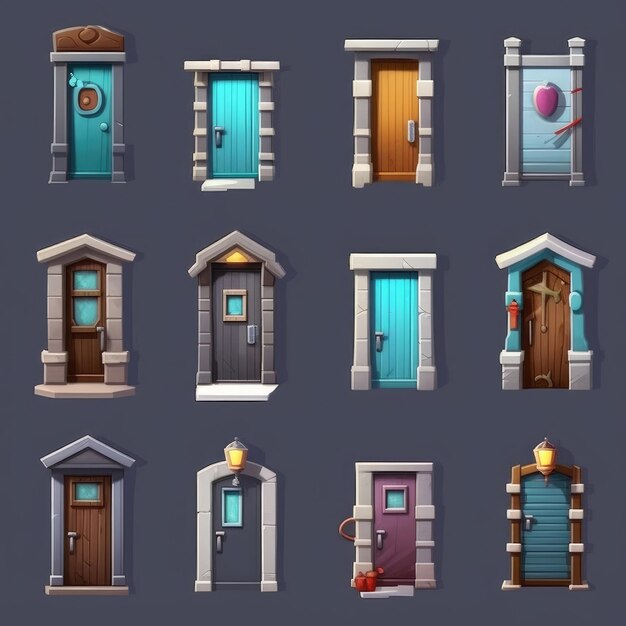 Photo un ensemble d'illustrations différentes d'une maison avec une porte et une porte.