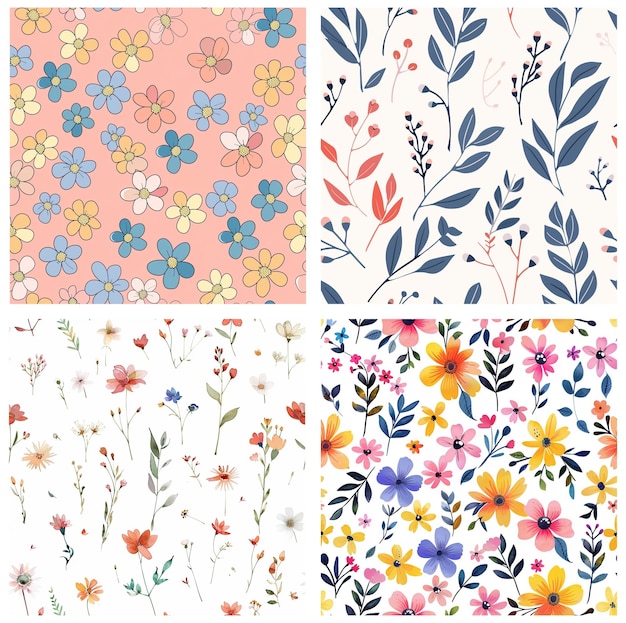 Un ensemble d'illustrations de motifs de fleurs colorés