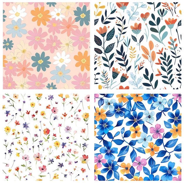 Un ensemble d'illustrations de motifs de fleurs colorés