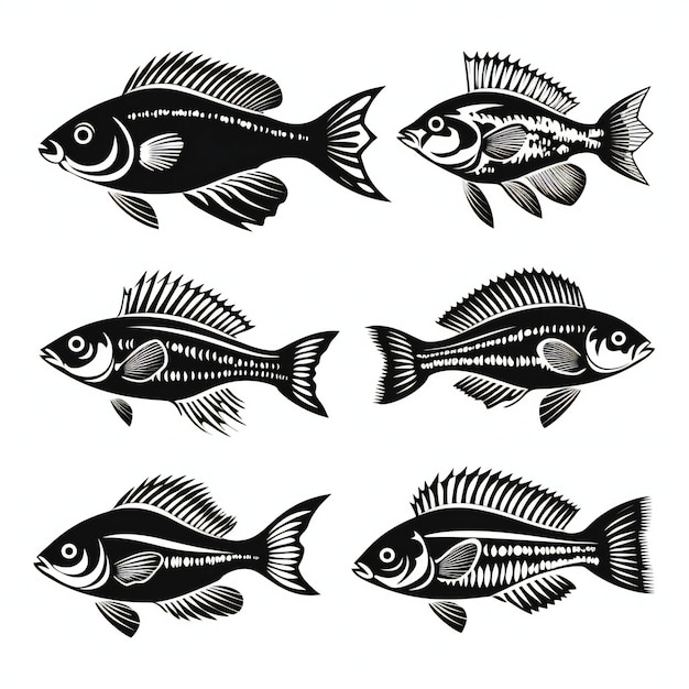 ensemble d'illustrations noires de poissons