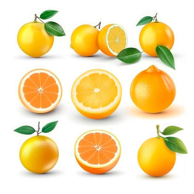 Un ensemble d'images d'icônes d'oranges sur fond blanc