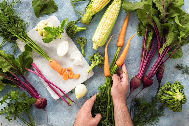 Ensemble d'ingrédients pour cuisiner une alimentation saine végétalienne