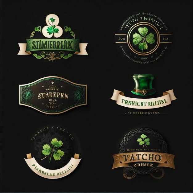 Photo ensemble de la journée de saint-patrick retro holiday badges étiquettes collection de design d'autocollants vector greetings design jour de saint-patrick arrière-plan joyeux jour de saint-patrick