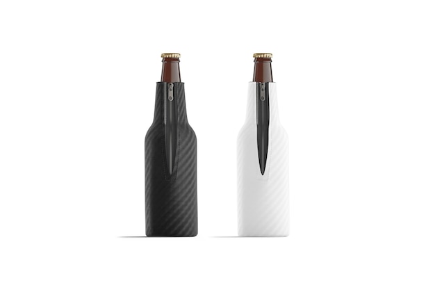 Photo ensemble de koozie bouteille de bière pliable noir et blanc blanc, isolé, rendu 3d.