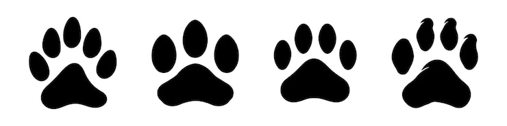 Photo ensemble de logo icom de pattes de chat et de chien vectoriels de différentes tailles sur fond blanc
