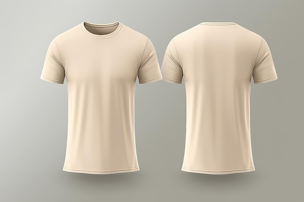 Ensemble de maquette réaliste de t-shirt masculin beige de la vue avant et arrière
