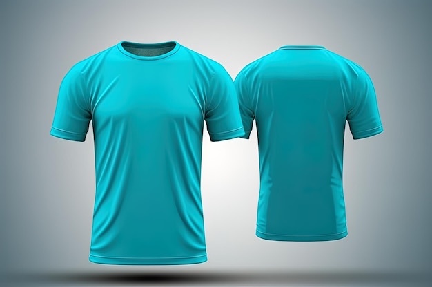 Ensemble de maquette réaliste de t-shirt masculin cyan vu de face et de dos