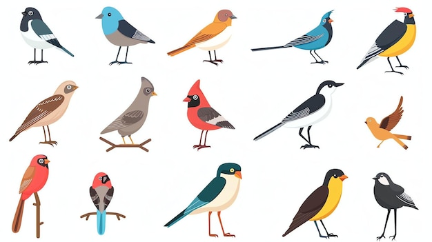 Photo un ensemble de mignons oiseaux de dessin animé