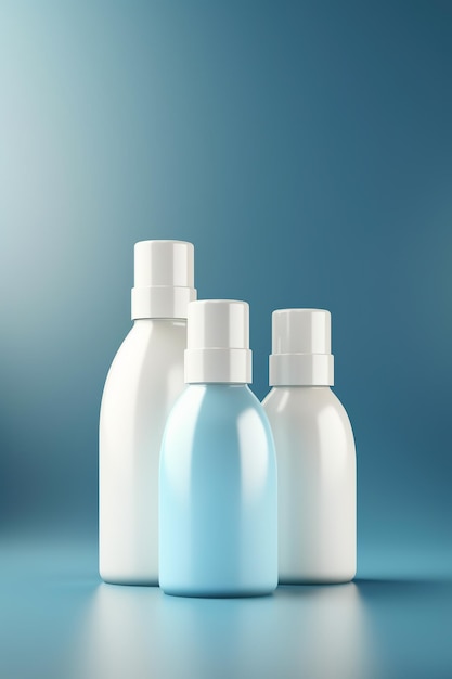 Ensemble de minimalisme de tube de bouteille de cosmétiques naturels Fond de couleur pastel bleu blanc