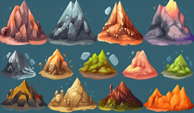 Un ensemble de montagnes isolées sur un fond plat Illustration vectorielle de style dessin animé