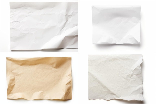 Photo un ensemble de morceaux de papier froissés isolés sur un fond blanc