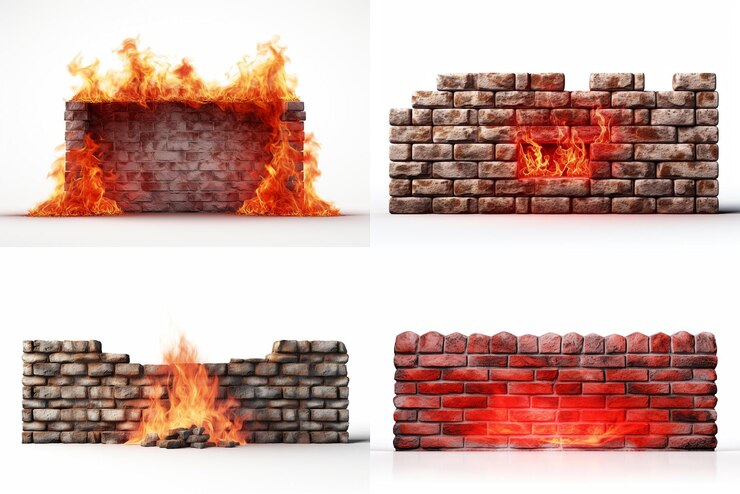 un ensemble de murs en feu isolés sur un fond blanc