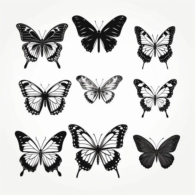 Photo un ensemble de neuf papillons dans des positions différentes générative ai