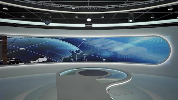 Ensemble de nouvelles de Virtual TV Studio . Fond d'écran vert. Rendu 3D.