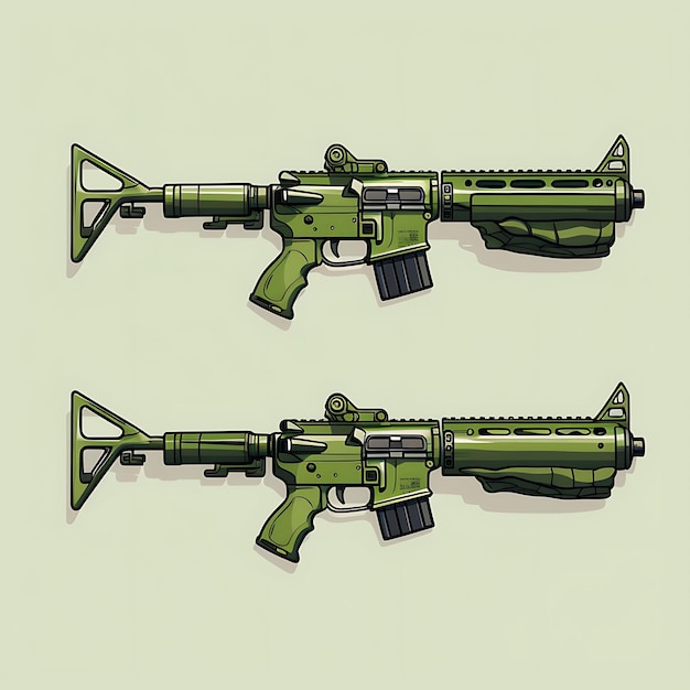 Photo un ensemble d'objets d'armes à feu de conception militaire de camouflage de fusil d'assaut r 2d