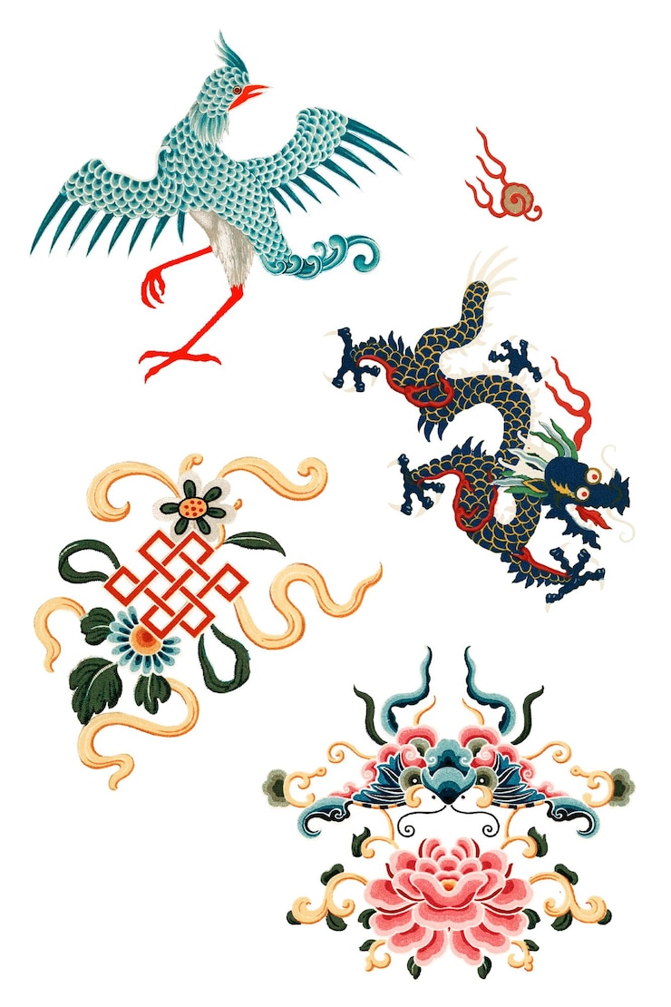 Photo un ensemble d'ornements décoratifs d'art chinois png