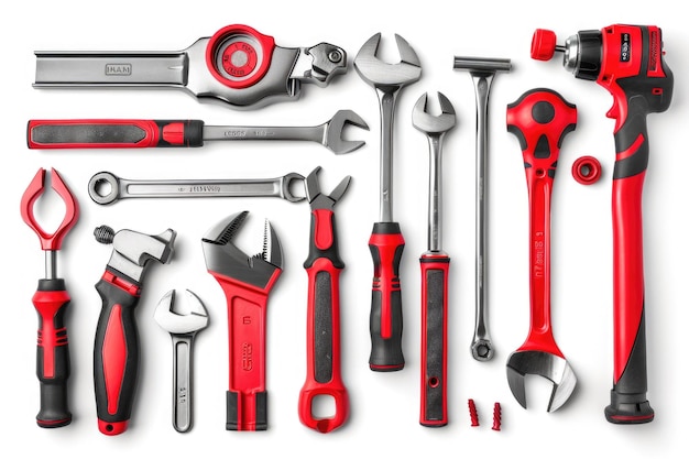 Ensemble d'outils isolés sur fond blanc Outils de travail industriels