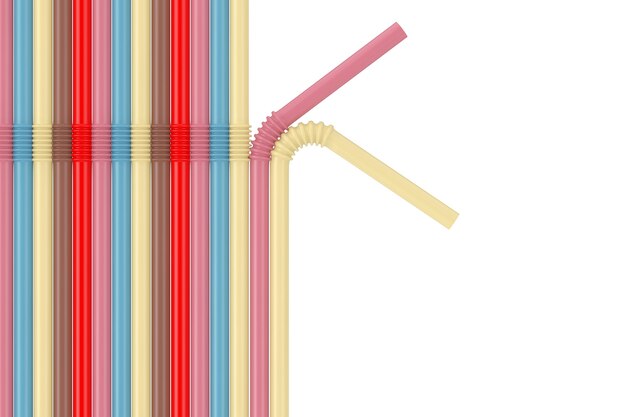 Ensemble de pailles colorées dans des tons pastel sur fond blanc. Rendu 3D