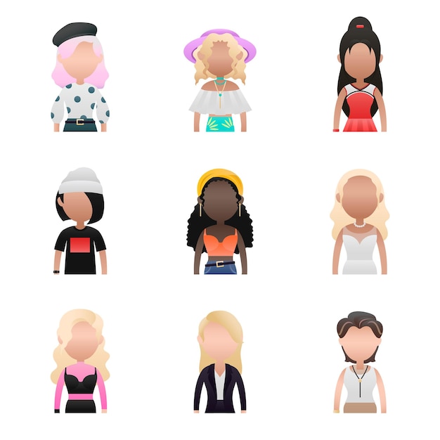 Un ensemble de personnages d'avatar féminins divers png transparent