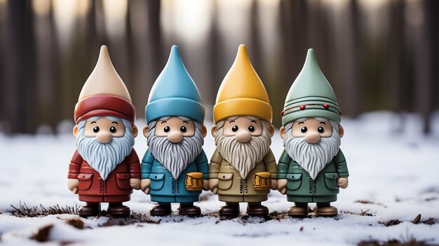 Photo ensemble de personnages père noël gnomes et elf