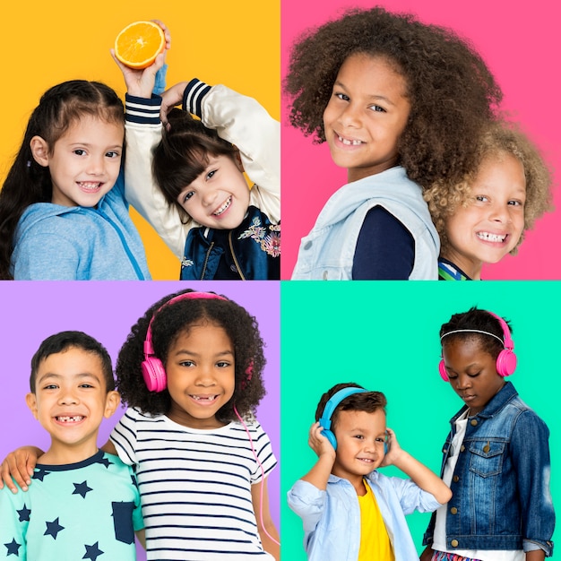 Ensemble de personnes de la diversité enfants ludique studio collage