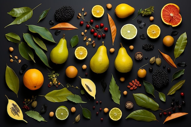 ensemble de photos de fruits, de graines et de feuilles