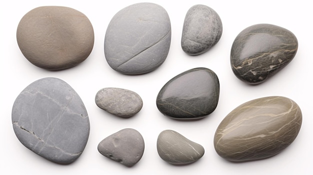 Ensemble de pierres ou de rochers isolés sur fond blanc
