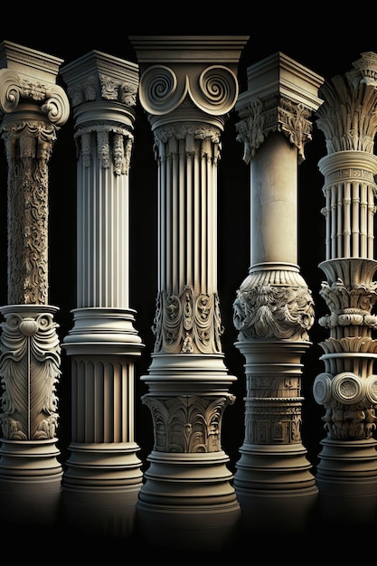 Ensemble de piliers en pierre Anciennes colonnes romaines Pilier grec en marbre Rome Grèce Architecture Générative AI Illustration