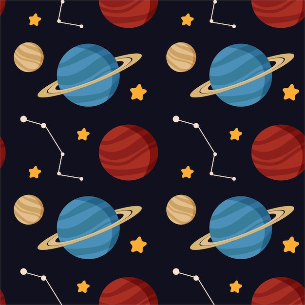 Un ensemble de planètes spatiales vectorielles, des ovnis, des fusées spatiales, des étoiles.